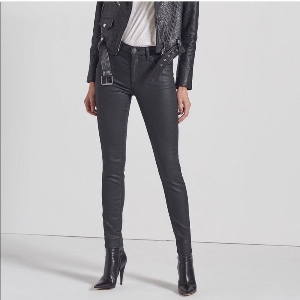 Current Elliott High Rise black Coated Skinny Jeans size 25